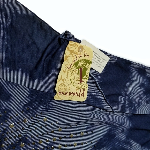 NWT One World Blue Shibori Tie-Dye Top Plus Size 1X Embellished Butterfly Sleeve - Picture 8 of 10